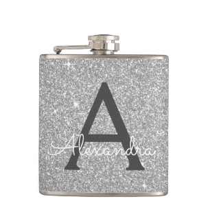 Luxury Silver Glitter en Sparkle Monogram Heupfles