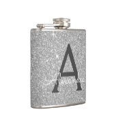 Luxury Silver Glitter en Sparkle Monogram Heupfles (Rechts)