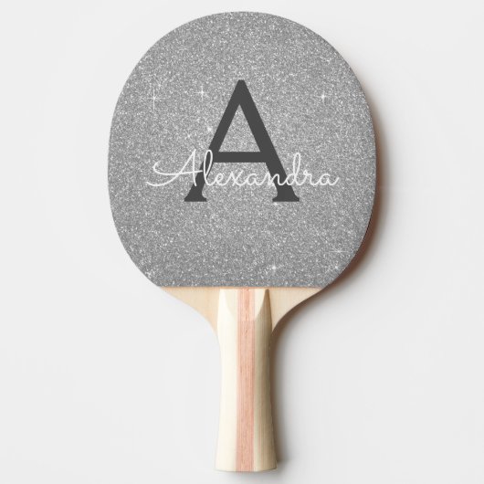 Luxury Silver Glitter en Sparkle Monogram Tafeltennisbatje (Voorkant)