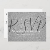 Luxury Silver Glitter en Sparkle RSVP Uitnodiging Briefkaart (Voorkant / Achterkant)