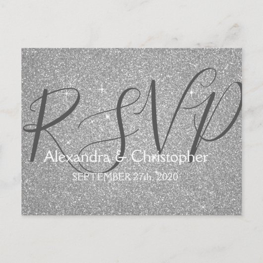 Luxury Silver Glitter en Sparkle RSVP Uitnodiging Briefkaart (Voorkant)