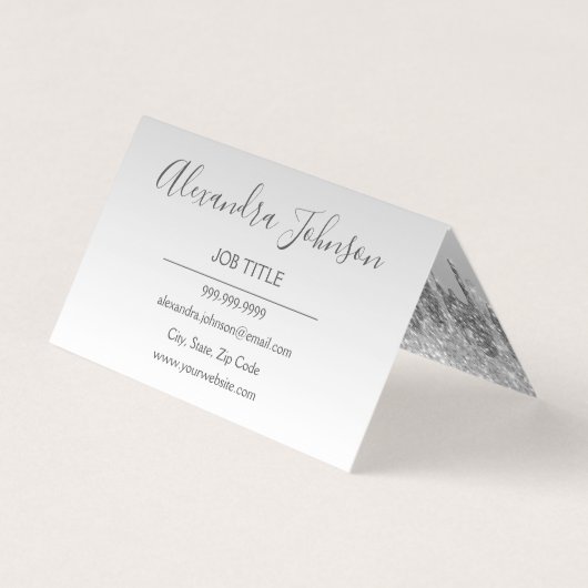 Luxury Silver Glitter en Sparkle Visitekaartje (Achterkant)