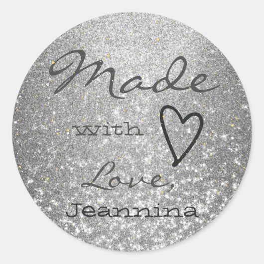 Luxury Silver Glitter gemaakt met Love Heart Cute Ronde Sticker (Voorkant)