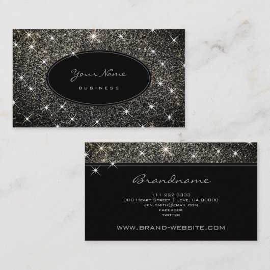 Luxury Silver Glitter Glam Luminous Stars Elegant Visitekaartje (Voorkant / Achterkant)