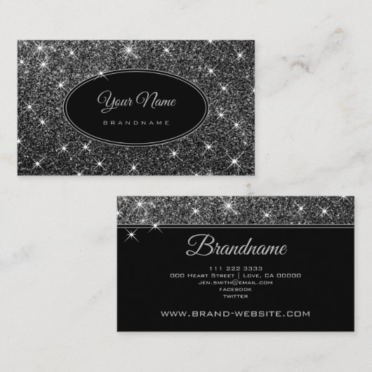 Luxury Silver Glitter Glam Luminous Stars Elegant Visitekaartje (Voorkant / Achterkant)