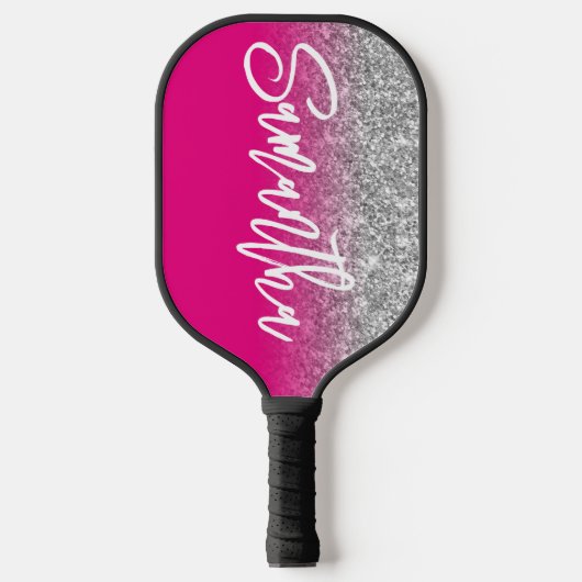 Luxury Silver Glitter Hot Pink Ombre - Aangepast Pickleball Paddle (Voorkant)