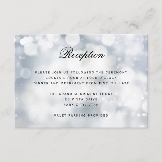 Luxury Silver Glitter Light WEDDING RECEPT Informatiekaartje (Voorkant)