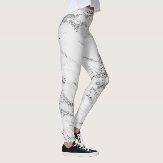 Luxury Silver Glitter Marble Add Text Leggings (Rechts)