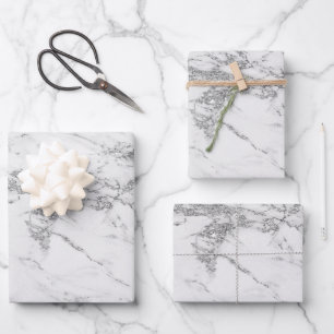 Luxury Silver Glitter Marble Customize Inpakpapier Vel