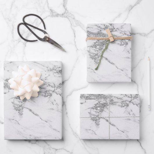 Luxury Silver Glitter Marble Customize Inpakpapier Vel (Voorkant)