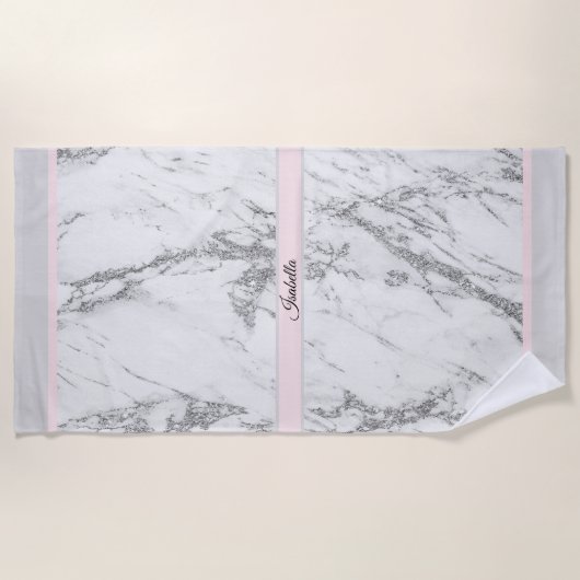 Luxury Silver Glitter Marble Customize Strandlaken (Voorkant)