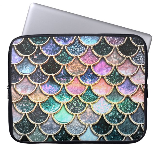 Luxury Silver Glitter Mermaid Scales Laptop Sleeve (Voorkant)