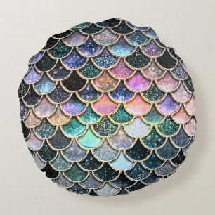 Luxury Silver Glitter Mermaid Scales Rond Kussen