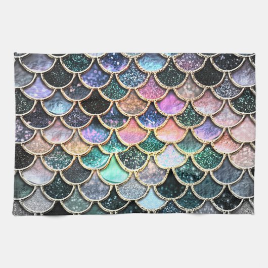 Luxury Silver Glitter Mermaid Scales Theedoek (Horizontaal)