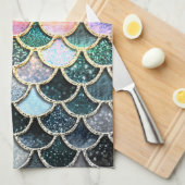 Luxury Silver Glitter Mermaid Scales Theedoek (Quarter Fold)