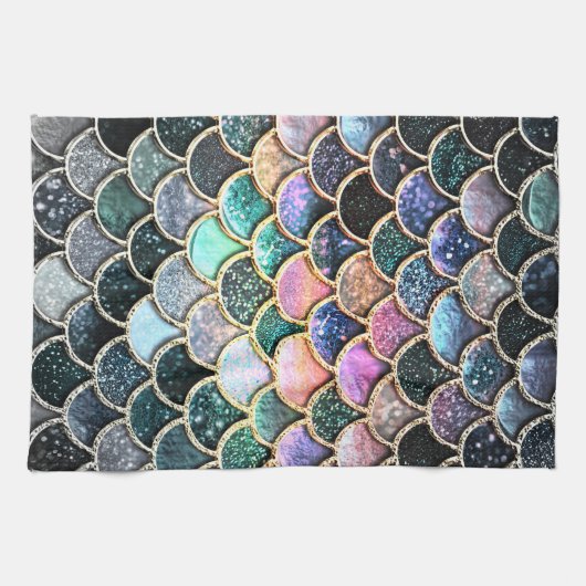 Luxury Silver Glitter Mermaid Scales Theedoek (Horizontaal)