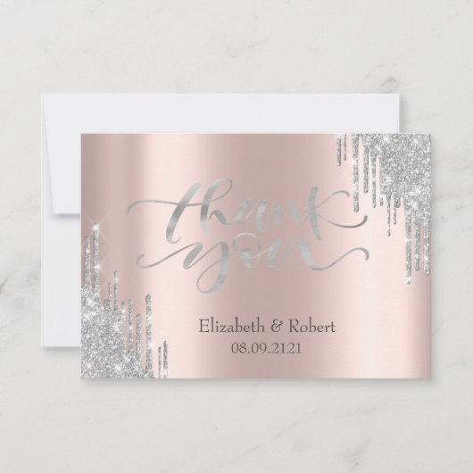 Luxury Silver Glitter-schijven Roos Gold Bedankkaart (Voorkant)