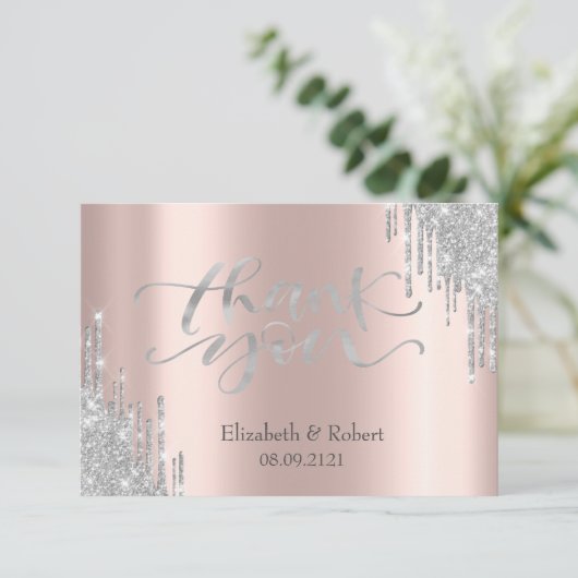 Luxury Silver Glitter-schijven Roos Gold Bedankkaart (Staand voorkant)