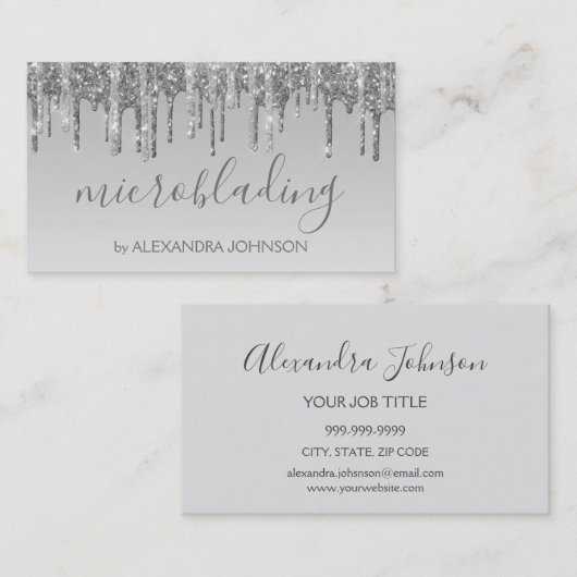 Luxury Silver Glitter Sparkle Microblading Visitekaartje (Voorkant / Achterkant)