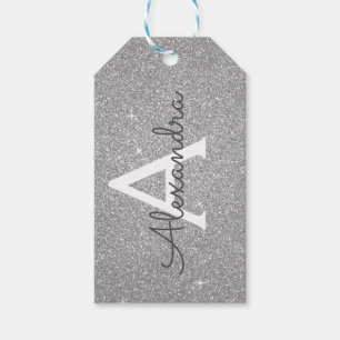 Luxury Silver Glitter & Sparkle Monogram Cadeaulabel