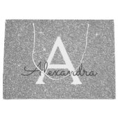 Luxury Silver Glitter & Sparkle Monogram Groot Cadeauzakje (Voorkant)