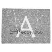 Luxury Silver Glitter & Sparkle Monogram Groot Cadeauzakje (Achterkant)