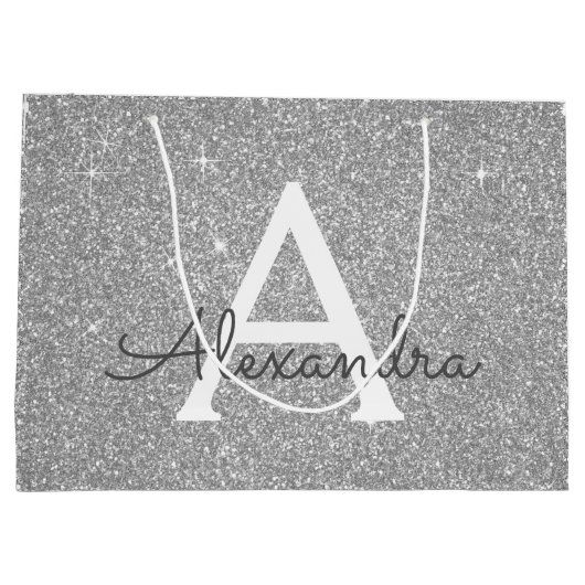 Luxury Silver Glitter & Sparkle Monogram Groot Cadeauzakje (Achterkant)
