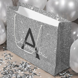 Luxury Silver Glitter & Sparkle Monogram Groot Cadeauzakje