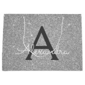 Luxury Silver Glitter & Sparkle Monogram Groot Cadeauzakje (Voorkant)