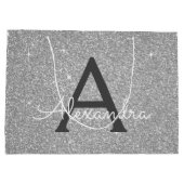Luxury Silver Glitter & Sparkle Monogram Groot Cadeauzakje (Achterkant)
