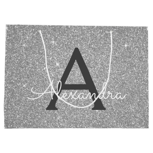 Luxury Silver Glitter & Sparkle Monogram Groot Cadeauzakje (Achterkant)