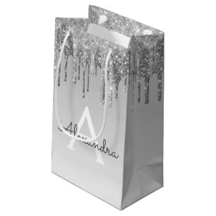 Luxury Silver Glitter & Sparkle Monogram Klein Cadeauzakje
