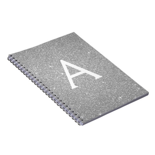 Luxury Silver Glitter Sparkle Monogram Notitieboek (Rechterzijde)