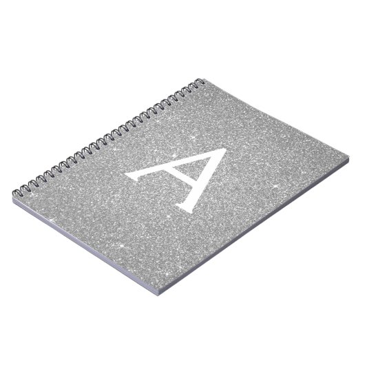 Luxury Silver Glitter Sparkle Monogram Notitieboek (Linkerzijde)