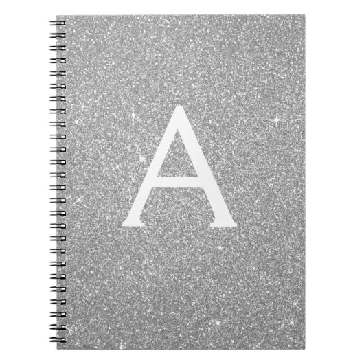 Luxury Silver Glitter Sparkle Monogram Notitieboek (Voorkant)