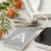 Luxury Silver Glitter & Sparkle Monogram Sleutelhanger (Voorkant Rechts)