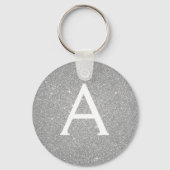 Luxury Silver Glitter & Sparkle Monogram Sleutelhanger (Voorkant)