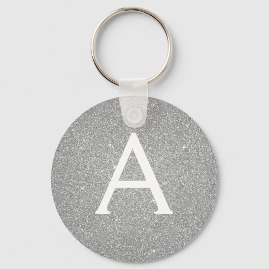 Luxury Silver Glitter & Sparkle Monogram Sleutelhanger (Voorkant)