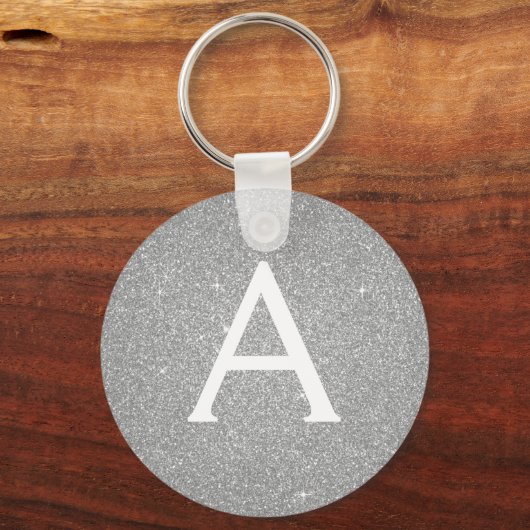 Luxury Silver Glitter & Sparkle Monogram Sleutelhanger (Voorkant)