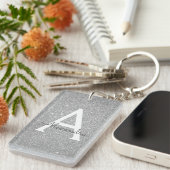 Luxury Silver Glitter & Sparkle Monogram Sleutelhanger (Voorkant Rechts)