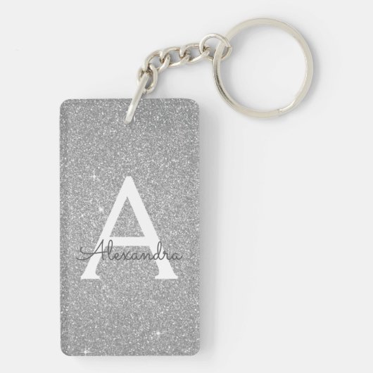 Luxury Silver Glitter & Sparkle Monogram Sleutelhanger (achterkant)