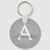 Luxury Silver Glitter & Sparkle Monogram Sleutelhanger (Voorkant)