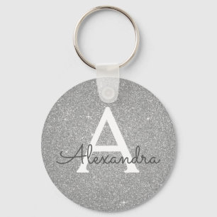 Luxury Silver Glitter & Sparkle Monogram Sleutelhanger