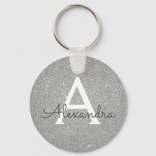 Luxury Silver Glitter & Sparkle Monogram Sleutelhanger (Voorkant)