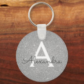 Luxury Silver Glitter & Sparkle Monogram Sleutelhanger (Voorkant)