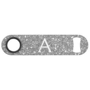Luxury Silver Glitter & Sparkle Monogram Speed Flessenopener