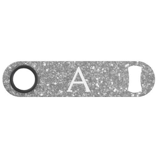Luxury Silver Glitter & Sparkle Monogram Speed Flessenopener (Voorkant (Horizontaal))