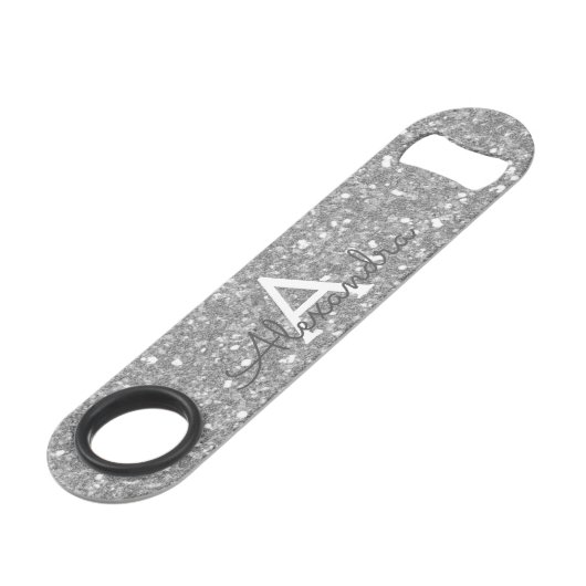 Luxury Silver Glitter & Sparkle Monogram Speed Flessenopener (Achterkant Gekanteld)