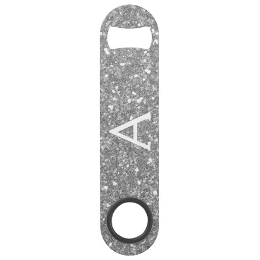 Luxury Silver Glitter & Sparkle Monogram Speed Flessenopener (Voorkant)
