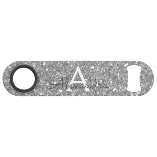 Luxury Silver Glitter & Sparkle Monogram Speed Flessenopener (Voorkant (Horizontaal))